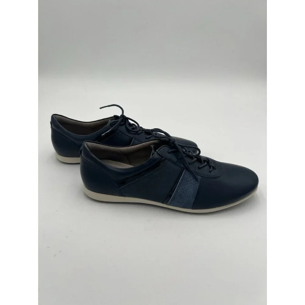 Ecco Touch Navy Leather Sneakers Women 40 US 9-9.5 Lace Up Comfort Walking Shoes